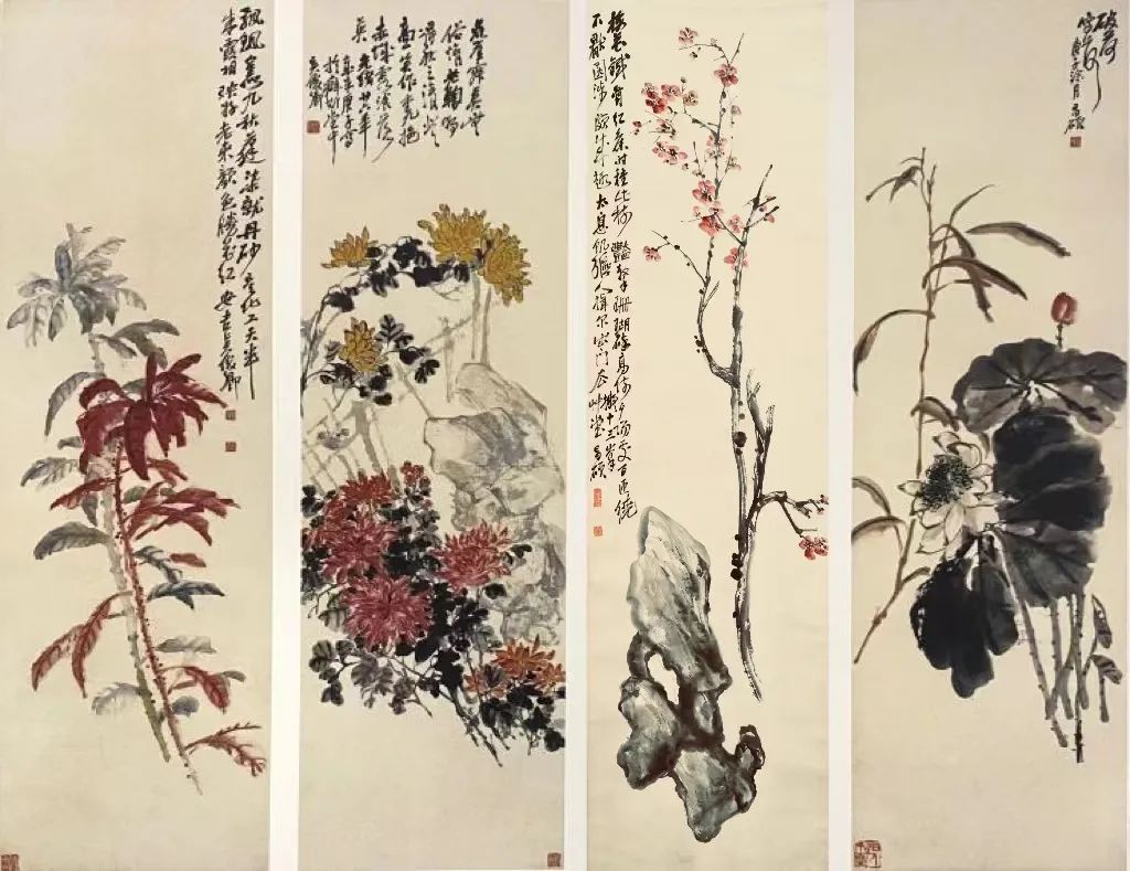  17花卉（四屏），吴昌硕，1900。华茂艺术教育博物馆藏.jpg
